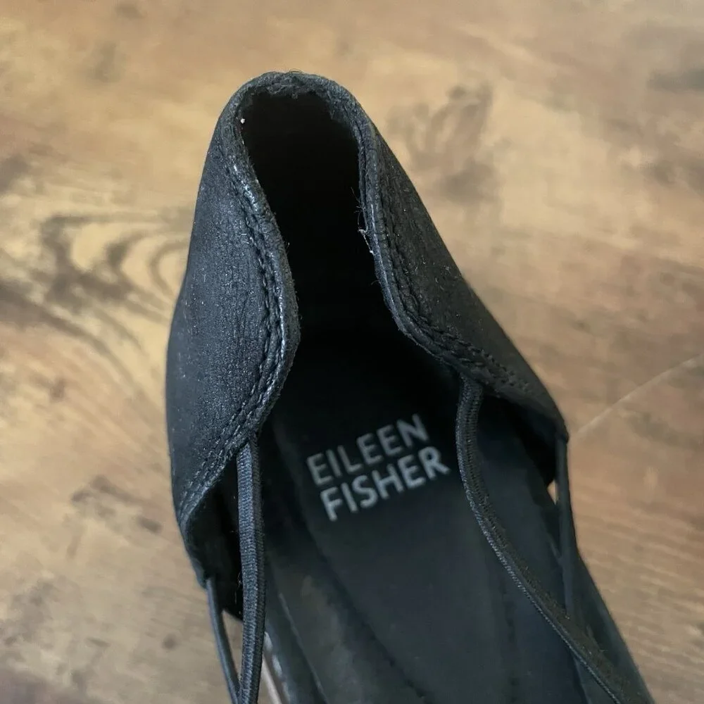 Eileen Fisher Womens Ken Tumbled Nubuck Sandal Sz 7.5 Black Leather Minimalist